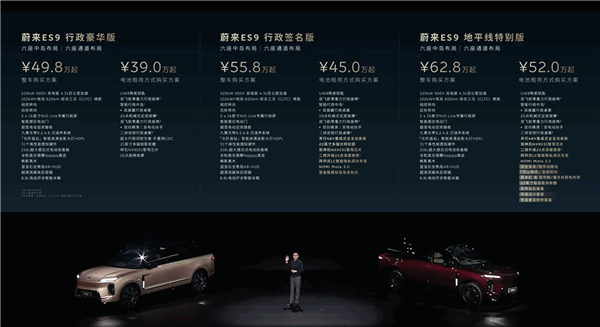 蔚来史上最大、最强旗舰SUV!蔚来ES9上市:电池租用39万起