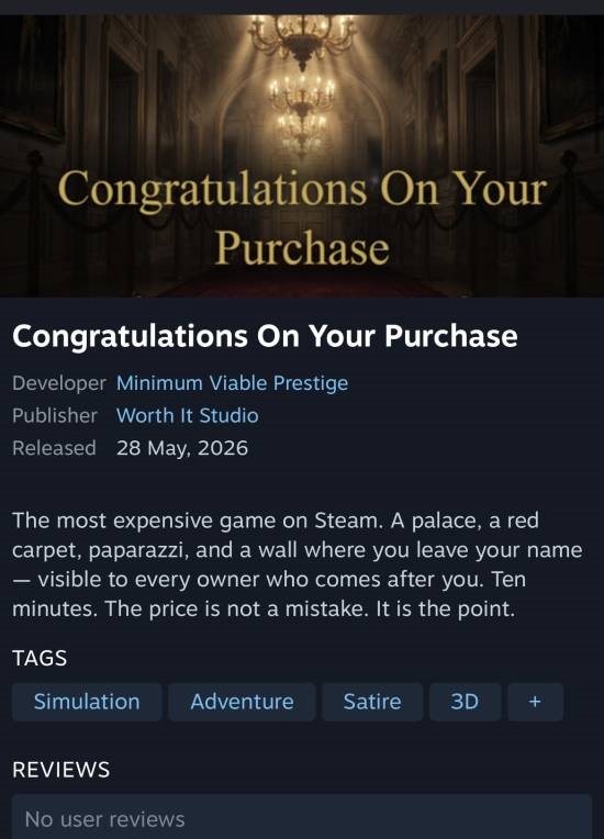 号称最贵!Steam惊现999美刀