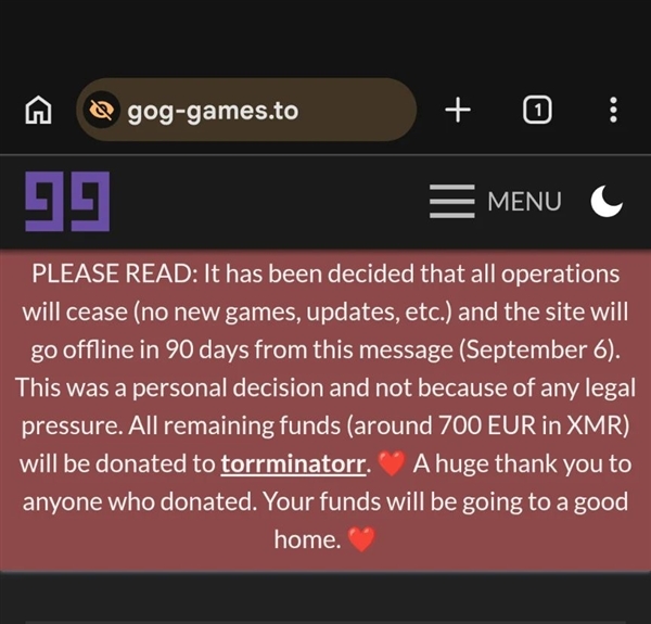 盗版游戏网站GOG-Games宣布90天后关闭:资金捐出