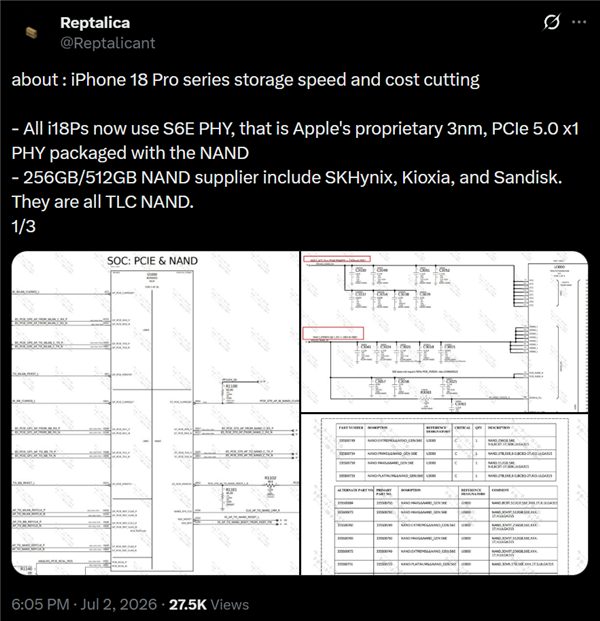 顶配用户惨遭背刺!iPhone 18 Pro被曝混用TLC和QLC闪存