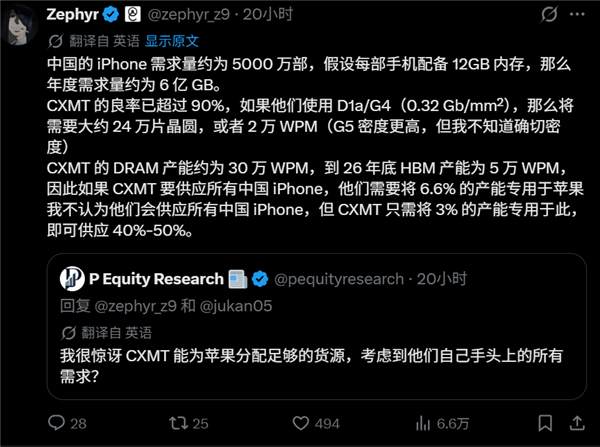 iPhone能不能用国产内存先算笔账:仅占长鑫3%产能即可
