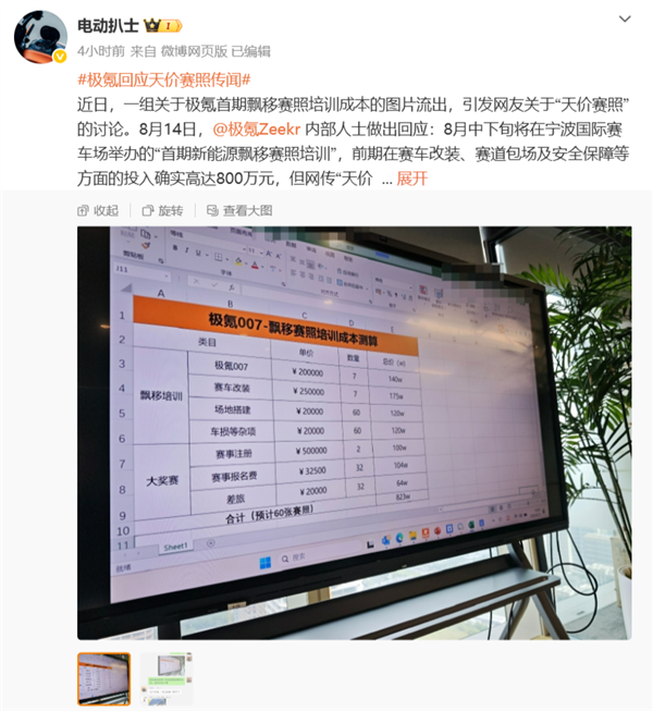 800万天价赛照闹乌龙!极氪辟谣:不会把成本转嫁给用户