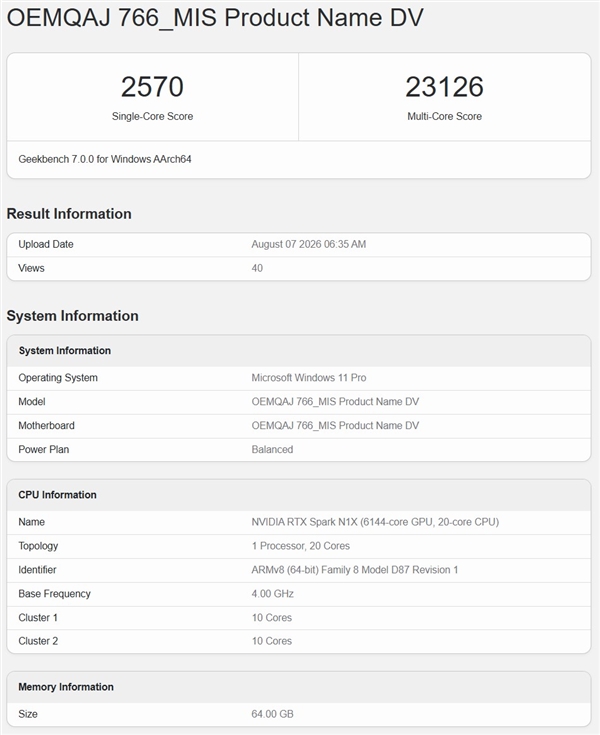 RTX Spark最新跑分出炉:20核CPU多核紧追M4 Max、单核仍差24.5%
