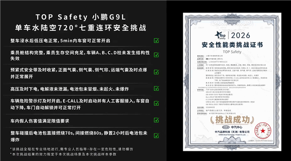 小鹏G9L安全性有多强?先100km/h前后、侧碰 后火烧 极限测试全通关