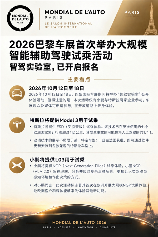 欧洲主场被中美包场!巴黎车展公开体验特斯拉和小鹏:欧洲车企全缺席